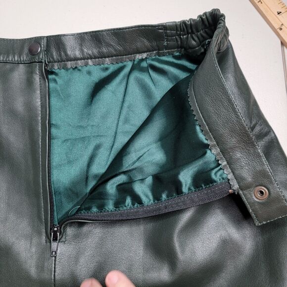Vintage Skirt M Leather Deerskin Quality Olive Green Mini Elastic Side Waist - Picture 13 of 17